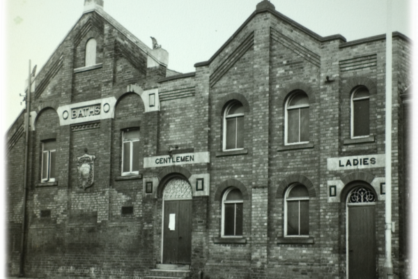 Exterior view of the old Lea Road Baths